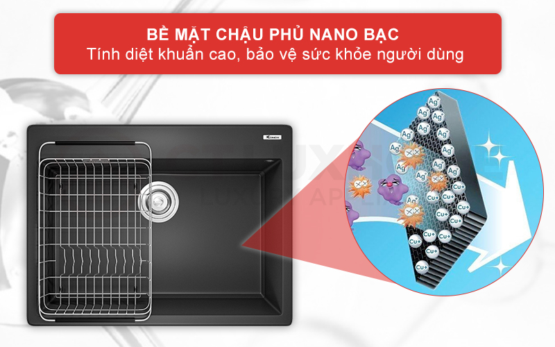 Bề mặt chậu phủ lớp Nano bạc có tính diệt khuẩn, bảo vệ sức khỏe người sử dụng