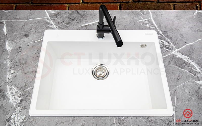 Hình ảnh thực tế Chậu rửa chén bát Konox Granite Sink Ruvita 680 White Silver