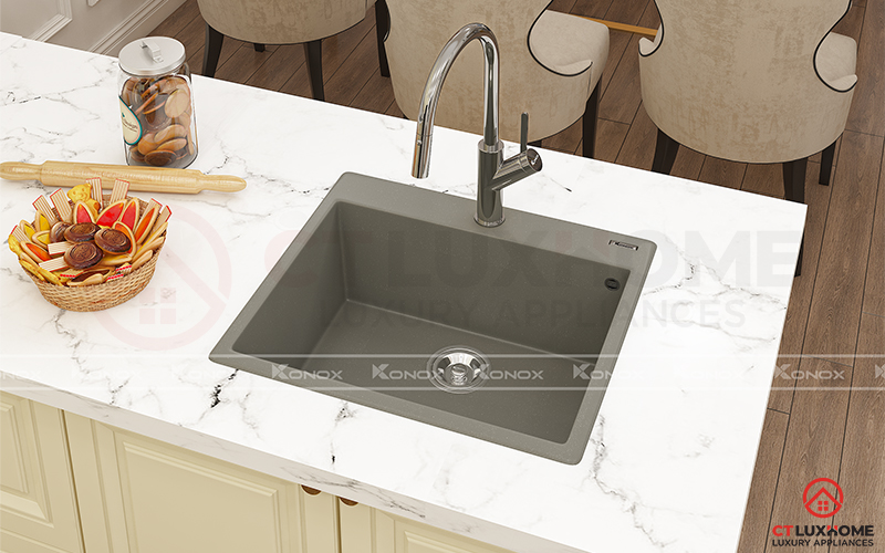 Hình ảnh thực tế Chậu rửa chén bát Konox Granite Sink Ruvita 680 Grey