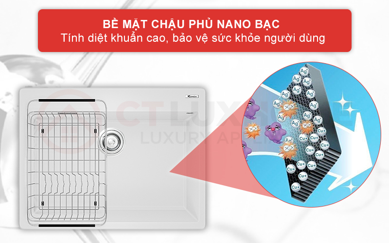 Bề mặt chậu phủ lớp Nano bạc có tính diệt khuẩn, bảo vệ sức khỏe người sử dụng