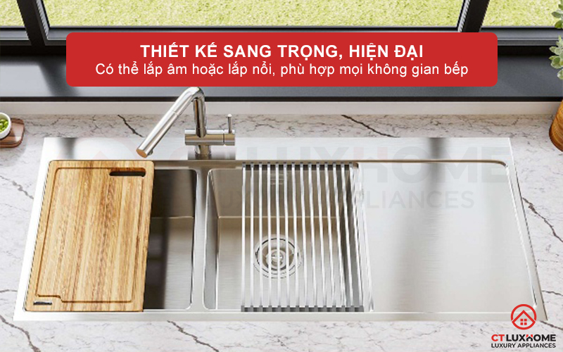 Thiết kế chậu rửa sang trọng hiện đại, tạo điểm nhấn cho không gian bếp