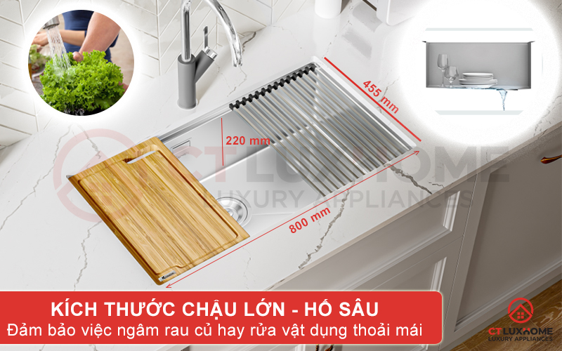 Người dùng có thể ngâm rửa số lượng lớn chén bát, đồ dùng