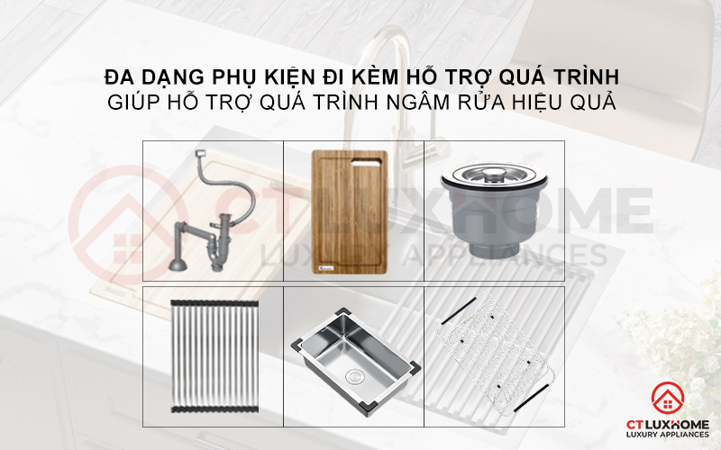 Chậu rửa bát Workstation - TopMount Sink KN8050TS đi kèm đa dạng phụ kiện