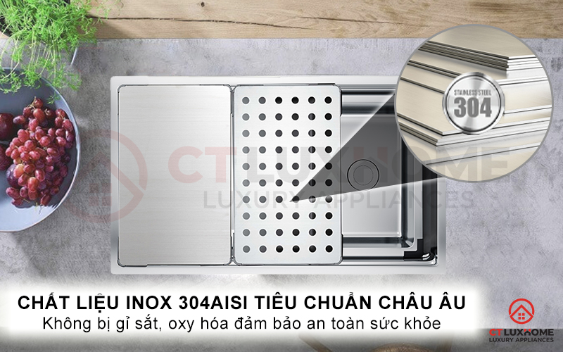 Bảo vệ an toàn sức khỏe với chất liệu inox 304AISI tiêu chuẩn châu Âu