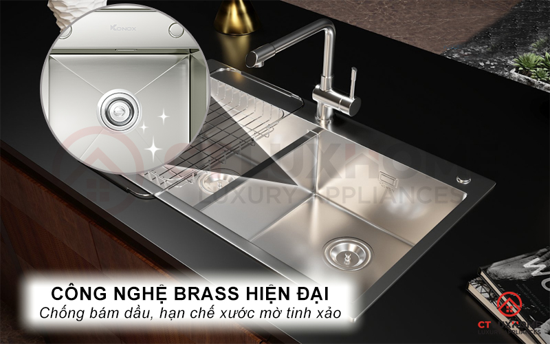 Bề mặt chậu Overmount Sink KN8248DOB là công nghệ Brass vô cùng hiện đại