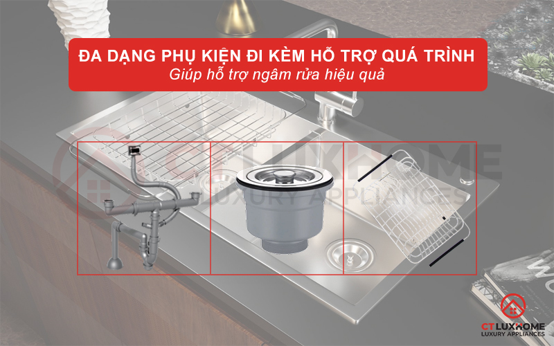 Đa dạng phụ kiện đi kèm hỗ trợ quá trình ngâm, rửa hiệu quả hơn