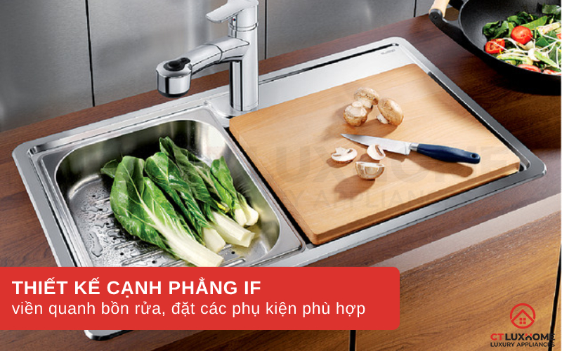 Thiết kế cạnh phẳng IF viền quanh bồn rửa, đặt các phụ kiện phù hợp
