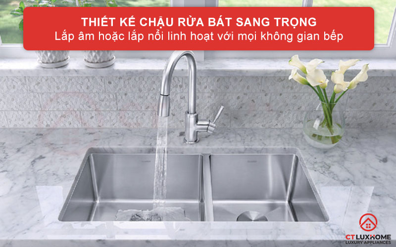 Kiểu dáng sang trọng tinh tế, linh hoạt lắp âm hoặc lắp nổi phù hợp mọi không gian bếp