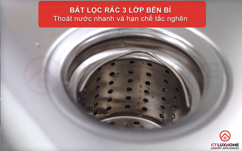 Bát rác 3 lớp bền bỉ giúp việc thoát nước nhanh chóng và hạn chế tắc nghẽn