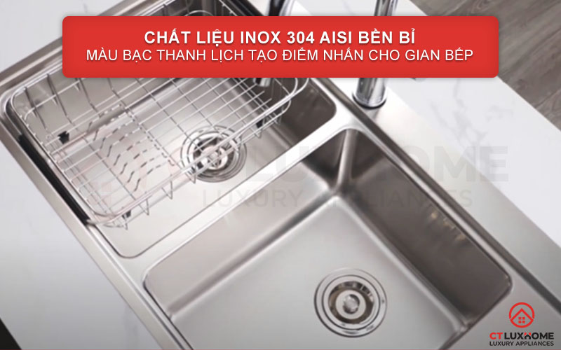 Chất liệu inox 304 AISI bền bỉ, màu bạc thanh lịch tạo điểm nhấn cho căn bếp