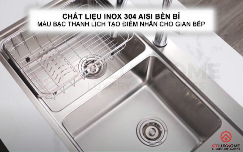 Chất liệu inox 304 AISI bền bỉ, màu bạc thanh lịch tạo điểm nhấn cho căn bếp