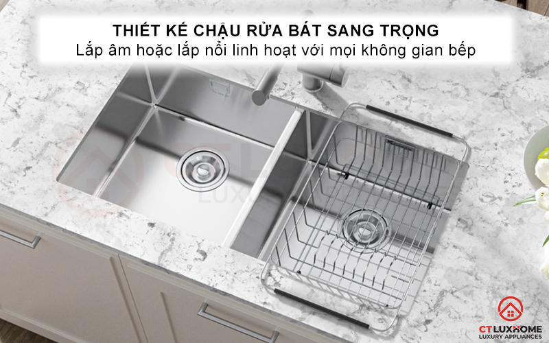Thiết kế sang trọng thẩm mỹ, lắp âm và lắp nổi linh hoạt phù hợp mọi căn bếp