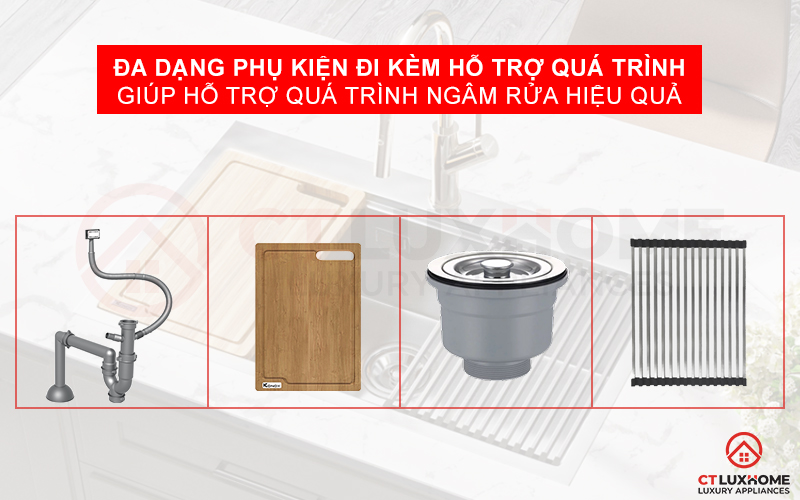 Chậu rửa bát Konox Workstation - Undermount Sink KN6046SU đi kèm với đa dạng nhiều phụ kiện