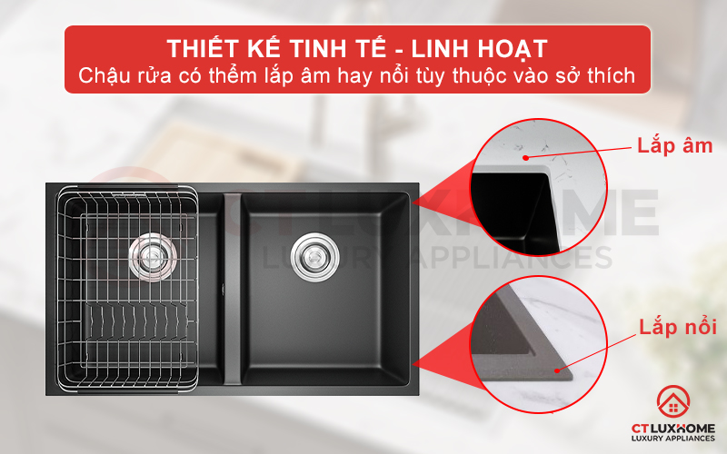 Thiết kế chuyên biệt cho phong cách lắp âm mặt đá mang lại không gian sang trọng