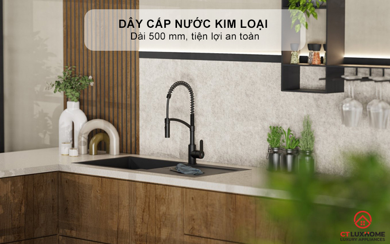 Dây cấp nước kim loại lắp sẵn dài 500 mm, tiện lợi an toàn