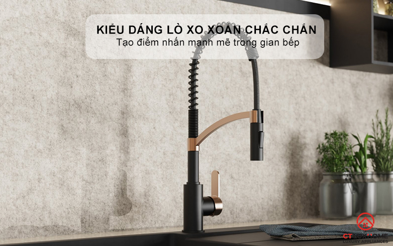 Kiểu dáng lò xo xoắn chắc chắn, tạo điểm nhấn mạnh mẽ trong gian bếp