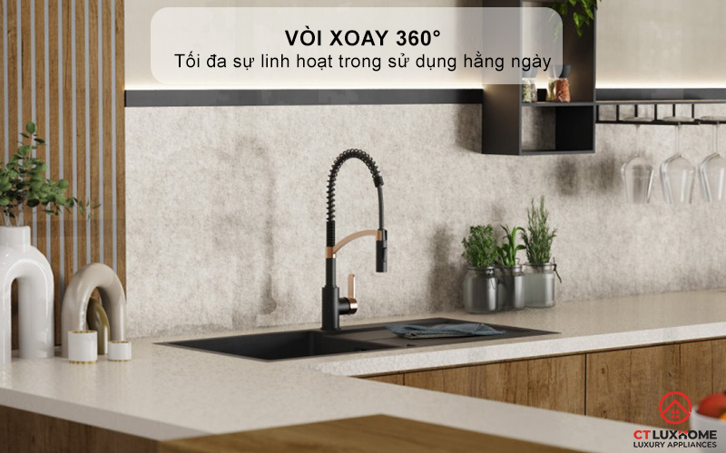 Vòi xoay 360° cho tối đa sự linh hoạt trong sử dụng hằng ngày