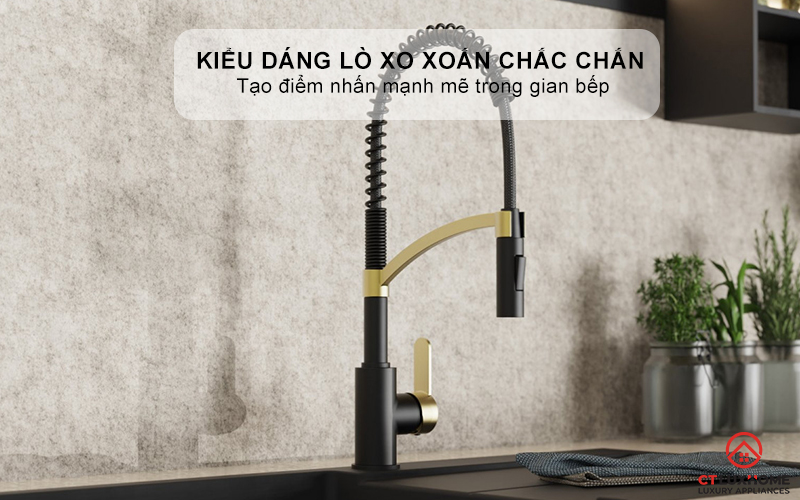 Kiểu dáng lò xo xoắn chắc chắn, tạo điểm nhấn mạnh mẽ trong gian bếp