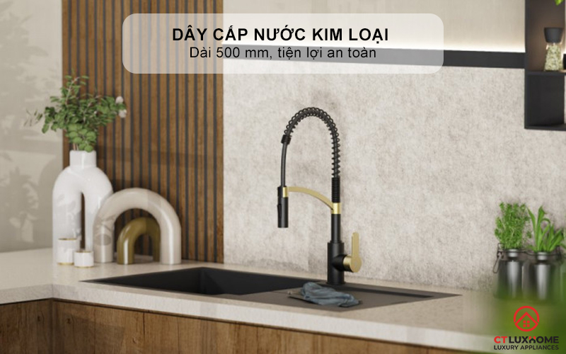 Dây cấp nước kim loại lắp sẵn dài 500 mm, tiện lợi an toàn