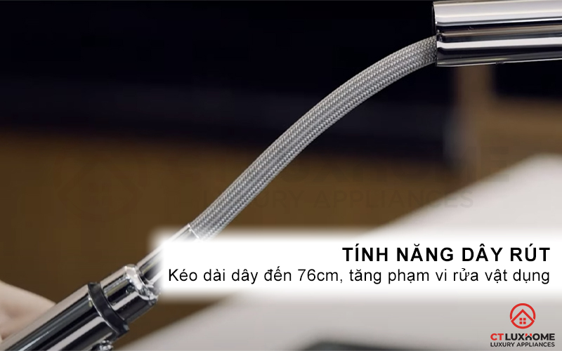 Vòi rửa chén bát dây rút Konox Artan Nickel có thể kéo dây vòi dài đến 76cm