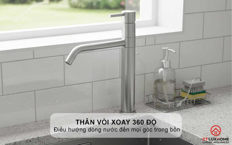 Thân vòi xoay 360 độ cho phạm vi tiếp cận lớn