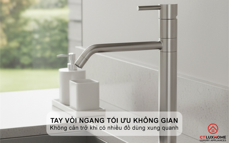Tay vòi ngang tối ưu không gian bàn bếp
