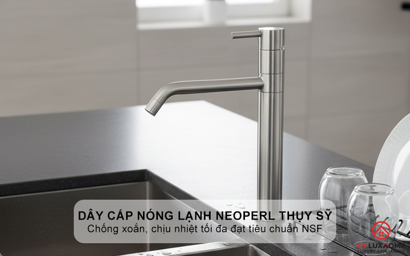 Dây cấp nóng lạnh thương hiệu NEOPERL Thụy Sỹ chống xoắn, chịu nhiệt tối đa đạt tiêu chuẩn NSF