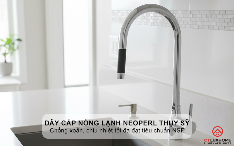 Dây cấp nóng lạnh thương hiệu NEOPERL Thụy Sỹ chống xoắn, chịu nhiệt tối đa đạt tiêu chuẩn NSF