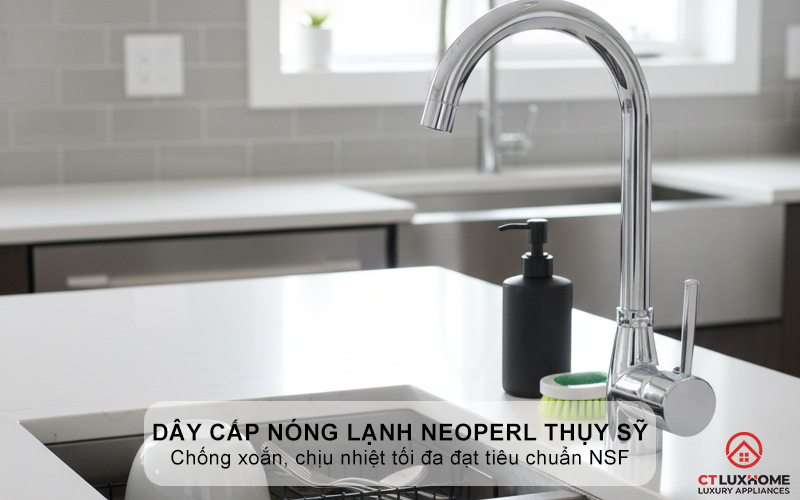 Dây cấp nóng lạnh thương hiệu NEOPERL Thụy Sỹ chống xoắn, chịu nhiệt tối đa đạt tiêu chuẩn NSF