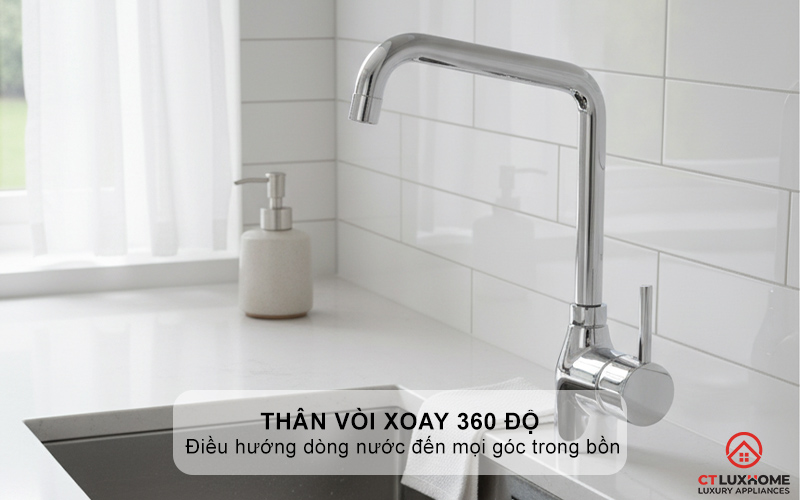 Thân vòi xoay 360 độ cho phạm vi tiếp cận lớn