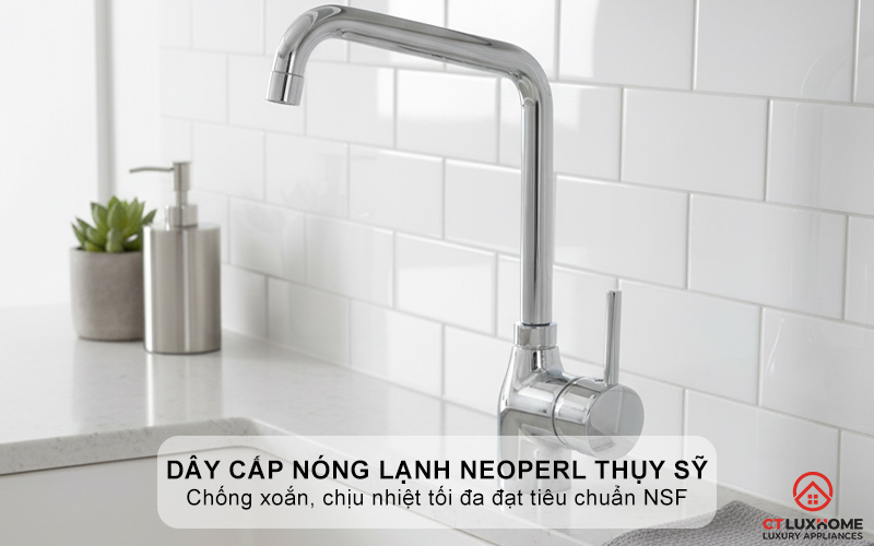 Dây cấp nóng lạnh thương hiệu NEOPERL Thụy Sỹ chống xoắn, chịu nhiệt tối đa đạt tiêu chuẩn NSF