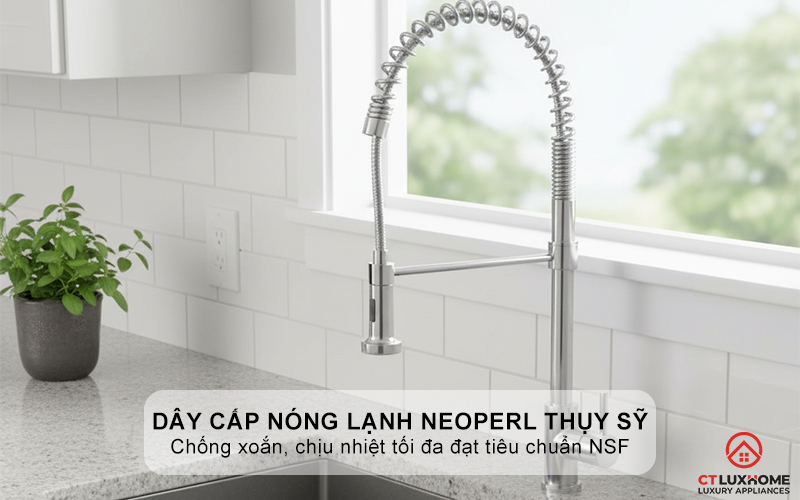 Dây cấp nóng lạnh thương hiệu NEOPERL Thụy Sỹ chống xoắn, chịu nhiệt tối đa đạt tiêu chuẩn NSF