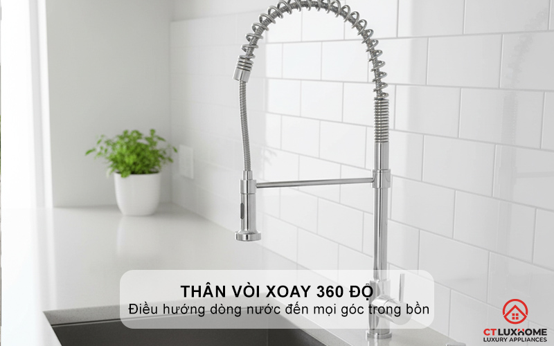 Thân vòi xoay 360 độ cho phạm vi tiếp cận lớn