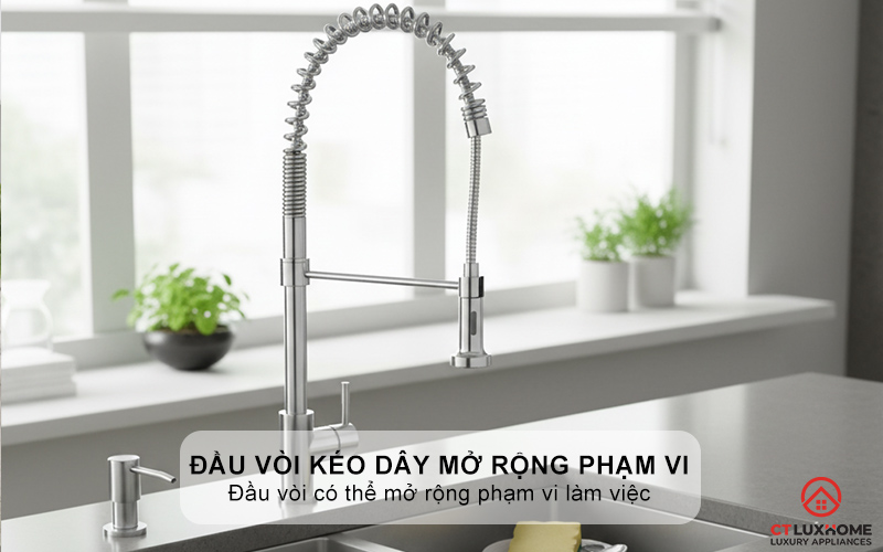 Đầu vòi kéo dây mở rộng phạm vi làm việc