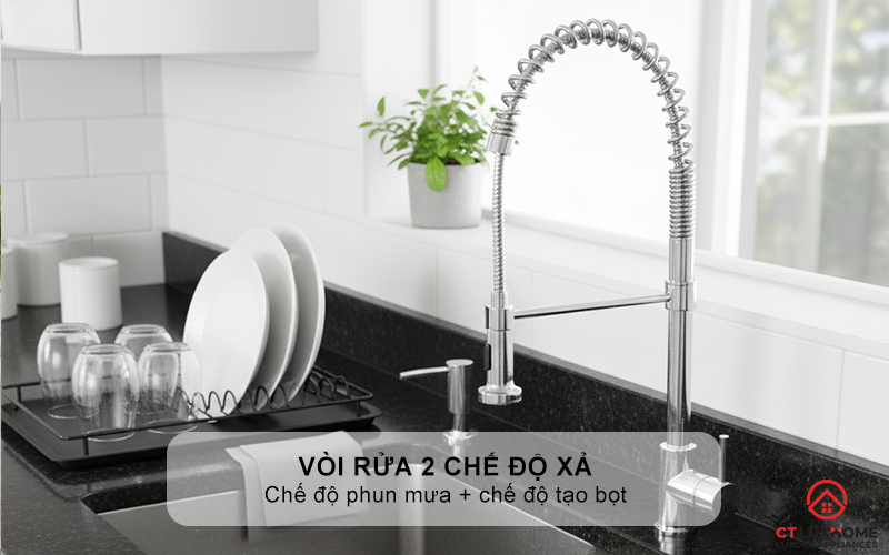 Vòi rửa 2 chế độ xả: chế độ phun mưa + chế độ tạo bọt