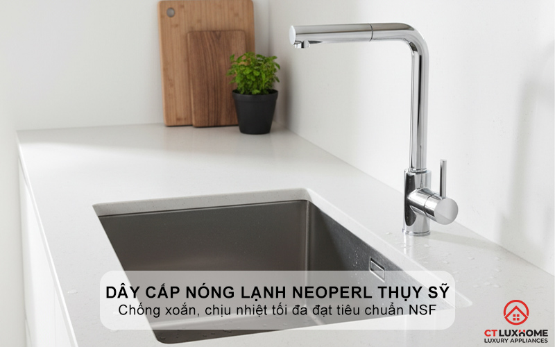 Dây cấp nóng lạnh thương hiệu NEOPERL Thụy Sỹ chống xoắn, chịu nhiệt tối đa đạt tiêu chuẩn NSF