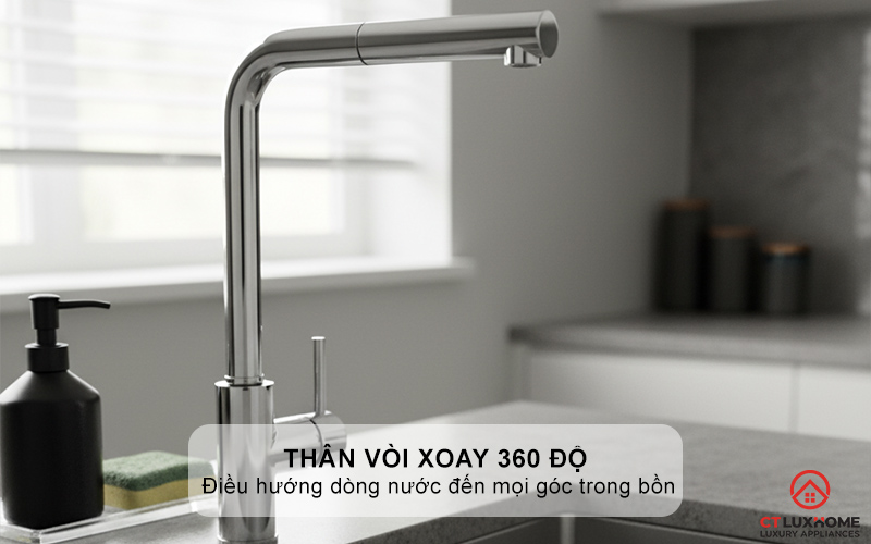 Thân vòi xoay 360 độ cho phạm vi tiếp cận lớn