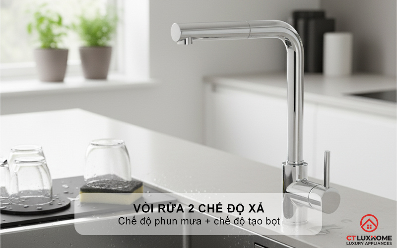 Vòi rửa 2 chế độ xả: chế độ phun mưa + chế độ tạo bọt