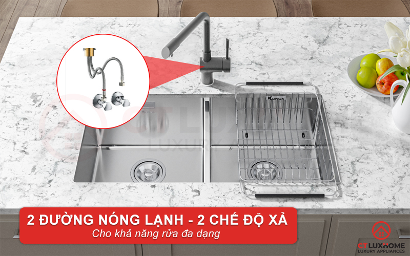 Vòi với 2 đường nóng lạnh cùng 2 chế độ xả cho khả năng rửa đa dạng