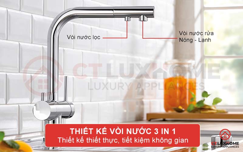 Vòi rửa chén bát Blanco Fontas II với thiết kế tối ưu, thiết thực với trang bị đầu vòi 3 trong 1.