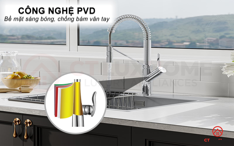Công nghệ PVD giúp bề mặt mạ sáng bóng, chống bám vân tay hiệu quả