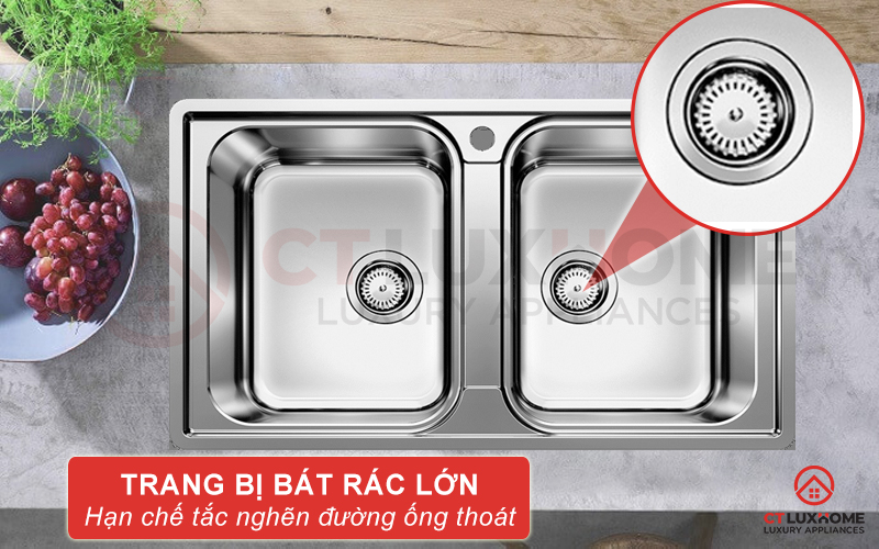 Chậu rửa BLANCO LEMIS 8-IF Chrome được trang bị bát rác lớn đặc biệt