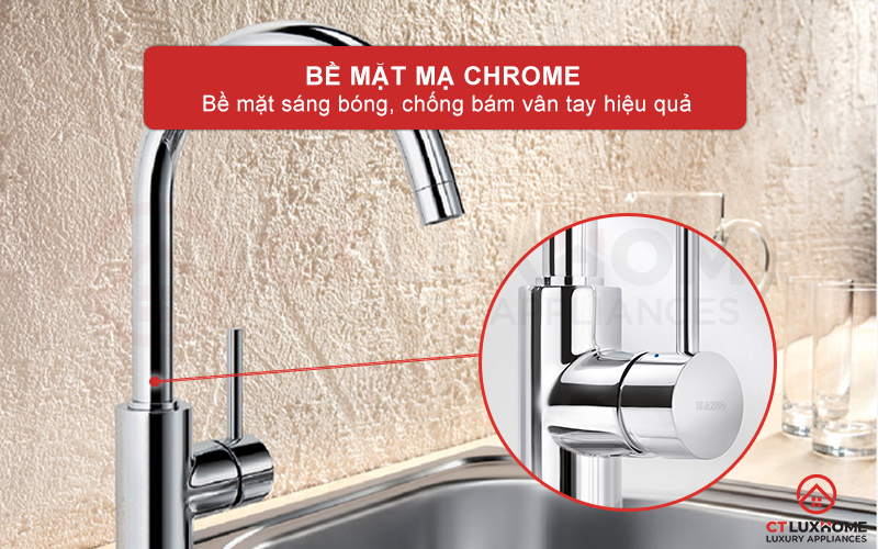 Bề mặt mạ Chrome sáng bóng, chống vân tay hiệu quả