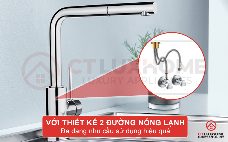 Vòi với 2 đường nóng lạnh cùng 2 chế độ xả cho khả năng rửa đa dạng