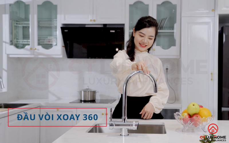Thân vòi linh hoạt xoay 360 độ mở rộng phạm vi rửa rau củ vật dụng