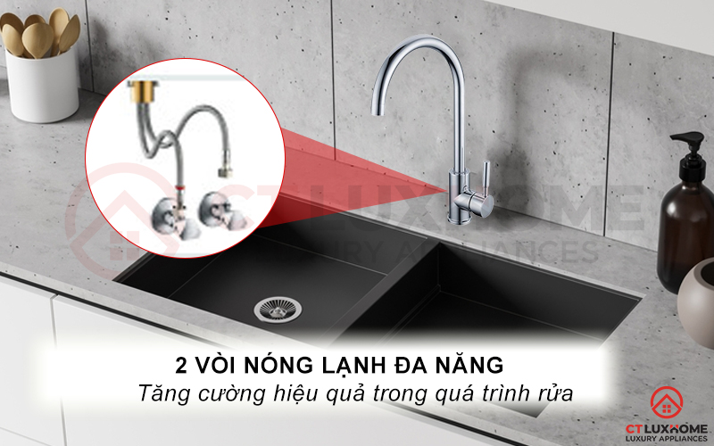 Vòi với 2 đường nóng lạnh giúp tăng hiệu quả rửa