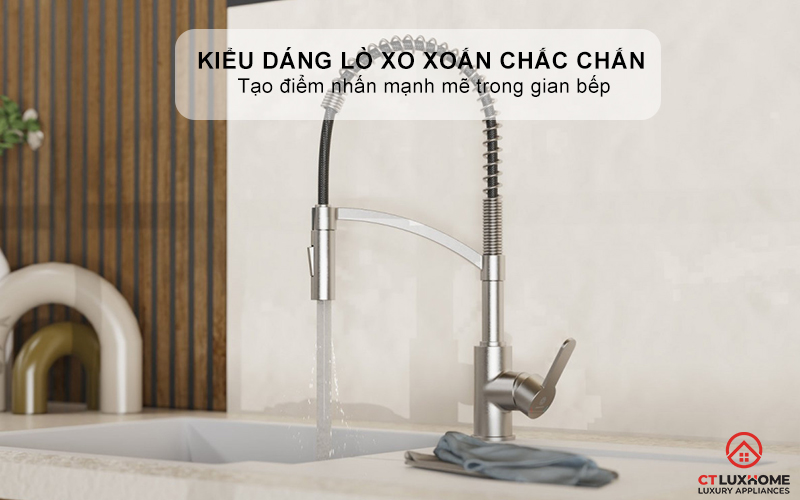 Kiểu dáng lò xo xoắn chắc chắn, tạo điểm nhấn mạnh mẽ trong gian bếp