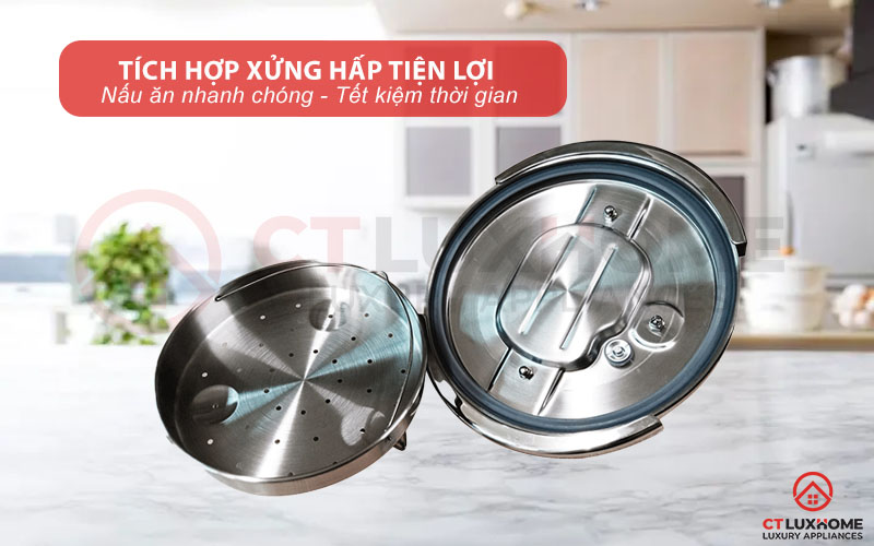 Nấu ăn nhanh chóng, tiết kiệm thời gian với xửng hấp đi kèm