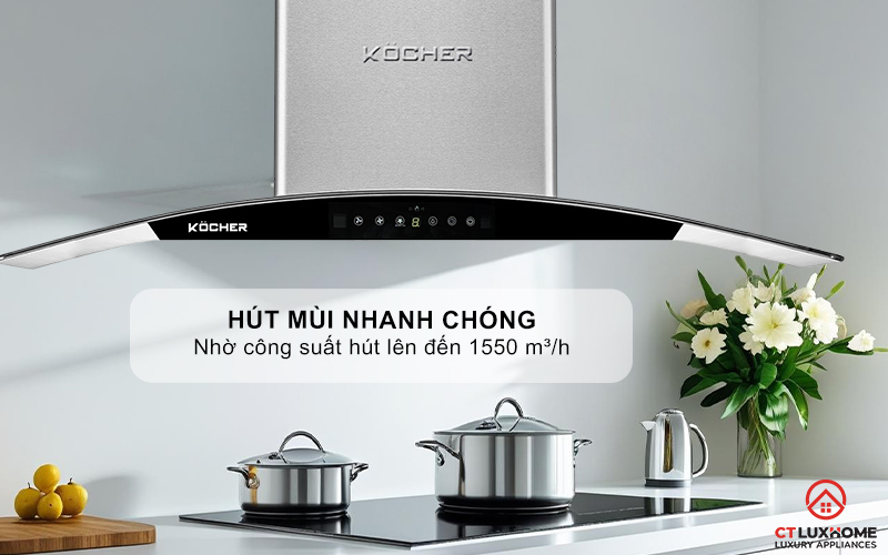 MÁY HÚT MÙI GẮN TƯỜNG KÍNH CONG KOCHER K-226I NGANG 90CM K226I 2