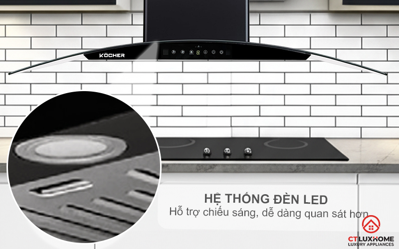 MÁY HÚT MÙI GẮN TƯỜNG KÍNH CONG KOCHER K-226V NGANG 90CM K226V 3